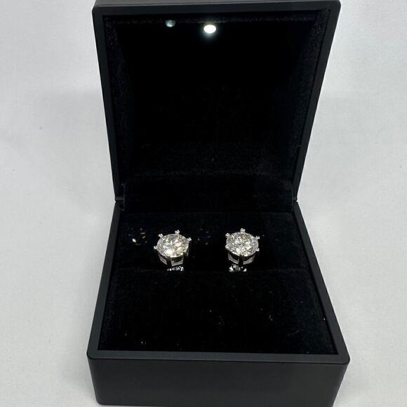 Moissanite Diamond Earrings 4 Ct Studs Six Prong Brilliant Round 925 18K - Picture 7 of 9